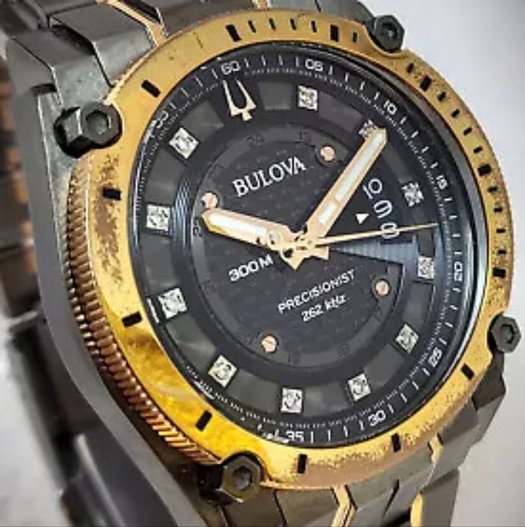 BULOVA MEN'S PRECISIONIST DIAMOND ROSE GOLD BLACK DIAL DATE WATCH 98D149 - Picture 1 of 3